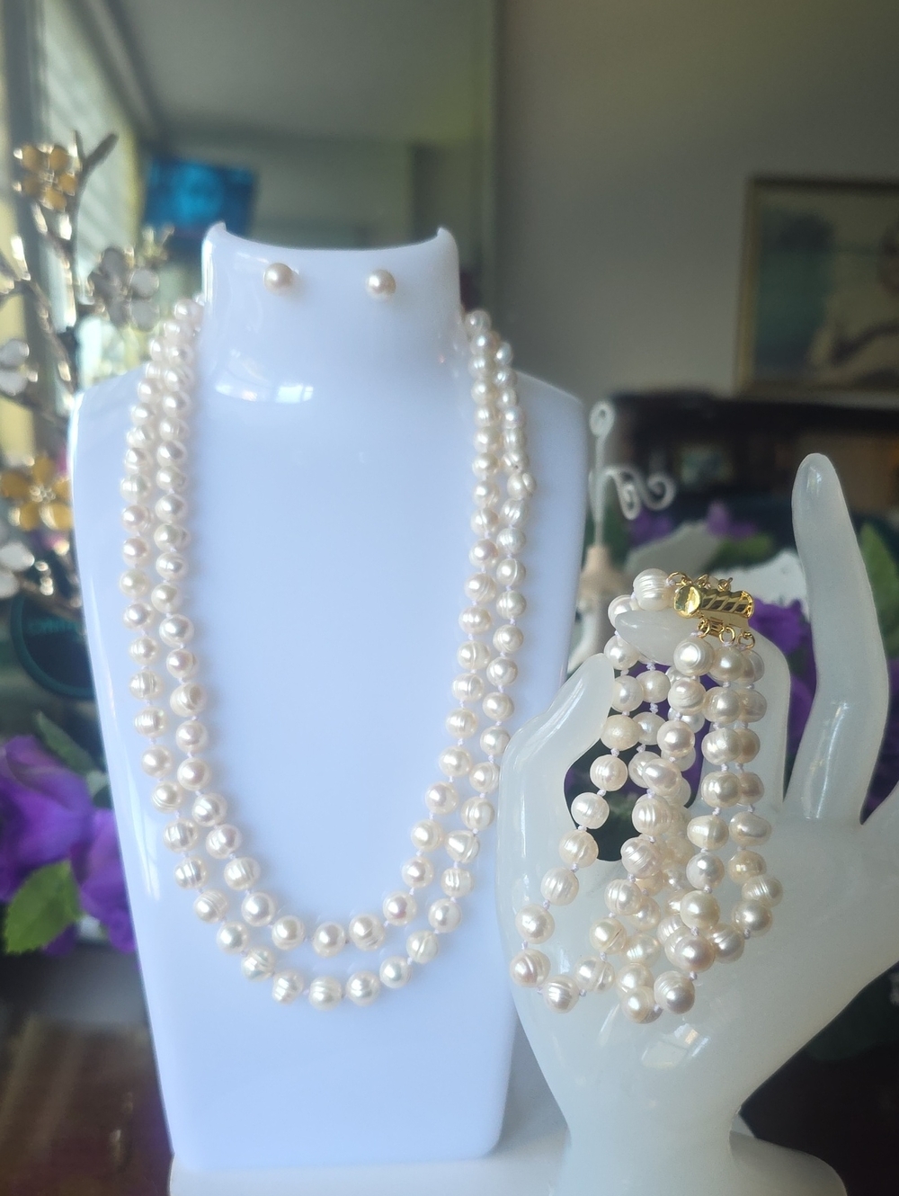 Natural White Akoya Pearls Set